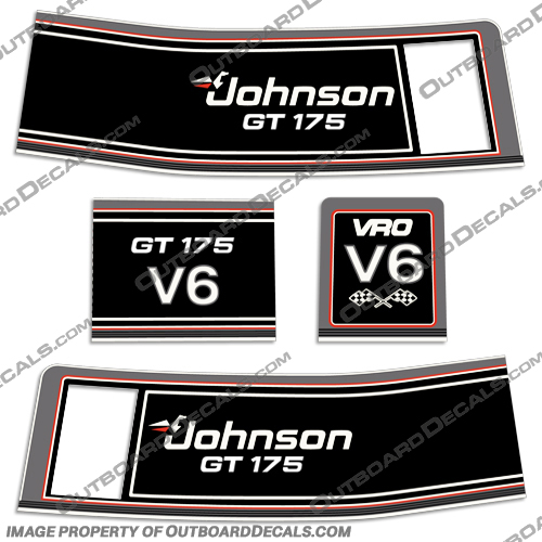 Johnson GT 175hp V6 Decals - 1988 1989 1990 1991 1992 1993 1994 johnson, decals, gt, 175, hp, v6, 1989, 1990, outboard, engine, decal, kit, set
